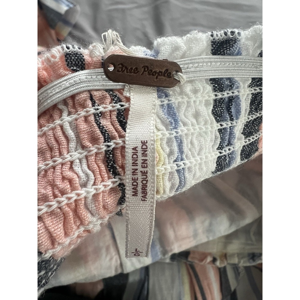 Free People Large Lilah Cotton Multi Striped Pleated Dress Lined Strapless (144) - Picture 3 of 14
